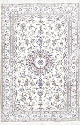 Hand - Knotted Wool Silk Floral Carpet 5x8 Nain Oriental Medallion Area Rug