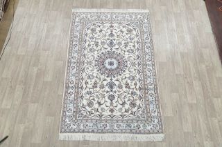 Hand - Knotted Wool Silk Floral Carpet 5x8 Nain Oriental Medallion Area Rug 2