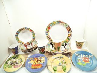 Vintage Labels By Sakura Oneida China 16 Pc Set For 4 Plates Bowls Mugs