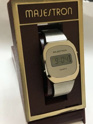 Vintage Majestron Slim Fit Digital Lcd Wrist Watch From 1970s Nos (10775m)