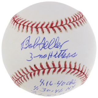 Bob Feller Cleveland Indians Signed Vintage Baseball With No Hitters Inscs - Jsa