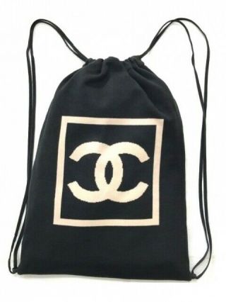 51808/ 100 Auth Chanel Black Beige Cc Backpack Rare Knit Cotton