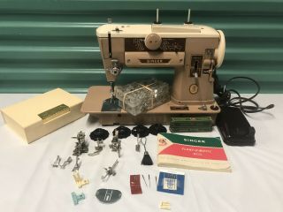 Vintage Singer Sewing Machine 401a With Foot Pedal & Accessories