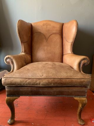 Ralph Lauren Home Vintage Leather Wingback Chair Unique Design Henredon Club