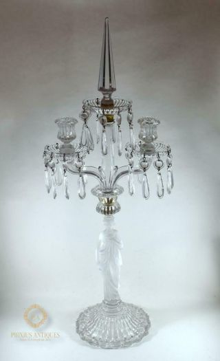 Stunning Large 2ft Antique Baccarat Crystal Glass Frosted Lady Candelabra