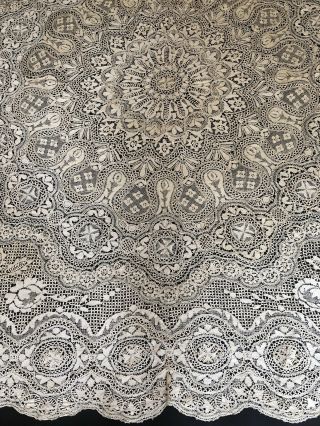 Antique Lace - Circa 19thc.  Rare Large Maltese Lace Tablecloth