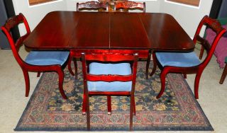 Gorgeous 3 Pedestal,  Two Leaf,  Drop Leaf,  Duncan Phyfe Dining Table W/5 Chairs 4