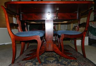 Gorgeous 3 Pedestal,  Two Leaf,  Drop Leaf,  Duncan Phyfe Dining Table W/5 Chairs 7