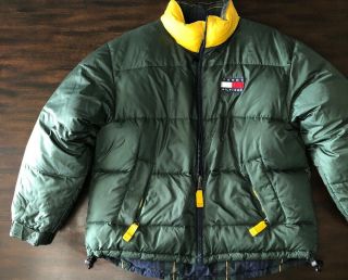 Rare Vintage Large 1990s Tommy Hilfiger Reversible Down Puffer Coat/jacket 90s
