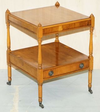 Lovely Yew Wood Side Table With Single Drawer Highly Decorative Lamp End Wine