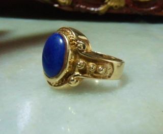 Antique 14k Gold Heavy Lapis Rare Ring Fits Size 8.  5 & 8 To 7.  5 For Man Or Woman