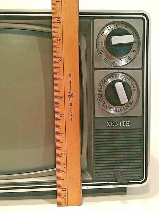Vintage Zenith 11” Portable Black & White TV 1984 Antenna Handle Retro - 8