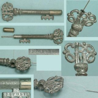 Antique Figural Key Needle Threader / Needle Case French Patent Circa 1890