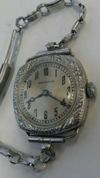 Vintage Ladies Hamilton 14k White Gold Filled Art Deco Wrist Watch / 17j / 986a