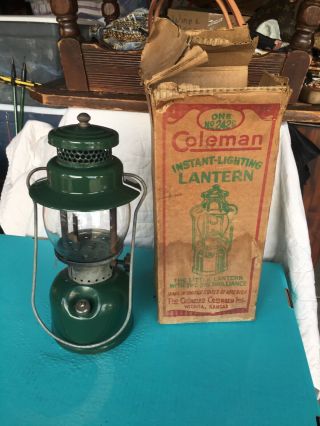 Vtg Coleman Model 242c 9/46 Green Camping Lantern W Box & Papers