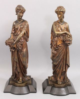 19thC Antique LEON PILET Classical Women Bronze Sculptures Summer Autumn Seasons 2
