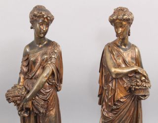 19thC Antique LEON PILET Classical Women Bronze Sculptures Summer Autumn Seasons 3