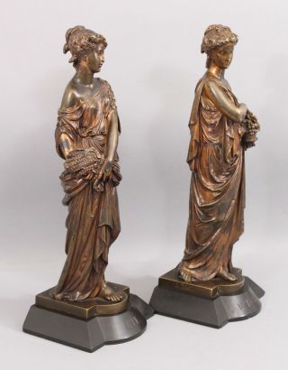 19thC Antique LEON PILET Classical Women Bronze Sculptures Summer Autumn Seasons 5
