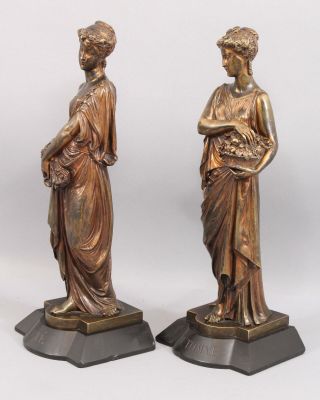 19thC Antique LEON PILET Classical Women Bronze Sculptures Summer Autumn Seasons 6