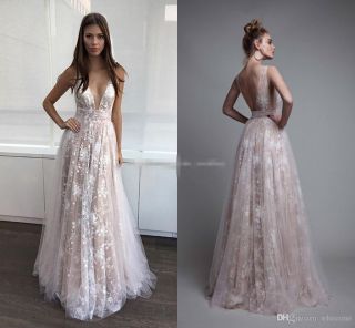 Berta Sexy V Neck Lace Wedding Dress A Line White Ivory Bridal Gown Custom Size