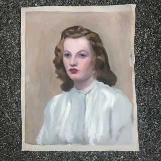 Gorgeous Old Vintage Portrait Oil Painting On Canvas Woman White Blouse