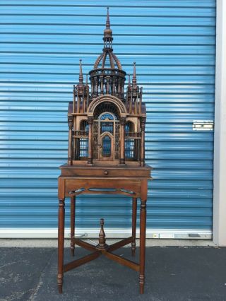 Vintage Victorian Style Cathedral Bird Cage Mahogany Color 74 " Tall