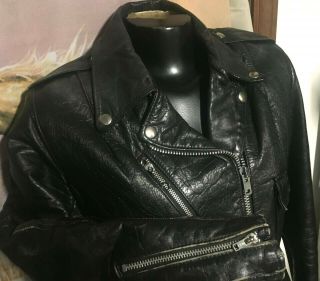 Vtg Harley Davidson Black Leather Motorcycle Zip Jacket Womens S/xs 34 Biker