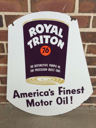 Antique Royal Triton Union 76 Double Sided Porcelain Sign Oil Gas