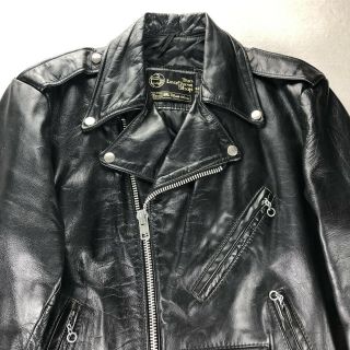 Vintage 70s Men’s Black Leather Motorcycle Jacket Moto Racer Biker Sears Sz 42 L