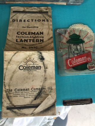 Vtg Coleman Model 242C 9/47 Green Camping Lantern w box & papers Wood 3