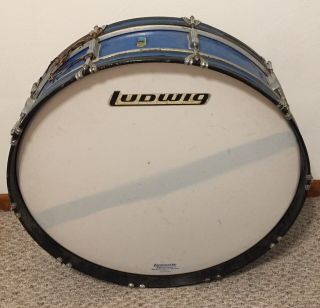 Vintage Ludwig 26” X 9” Blue & Black Sparkle Wood Bass Drum Marching Band Parade