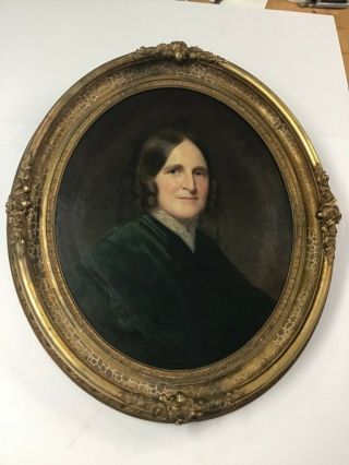 Large Antique Oil Portrait Incredible Oval Frame