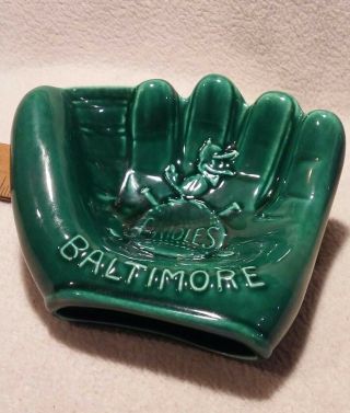 Vintage Rare 1950s Baltimore Orioles Bird Mascot Green Ceramic Glove Don Heffner