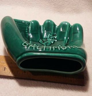Vintage Rare 1950s Baltimore Orioles Bird Mascot Green Ceramic Glove DON HEFFNER 2