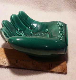 Vintage Rare 1950s Baltimore Orioles Bird Mascot Green Ceramic Glove DON HEFFNER 3
