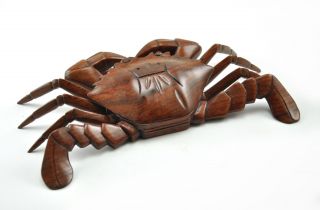 9 " Vintage Old Chinese Rosewood Crab Treasure Box Hand Carved Natural Solid Wood