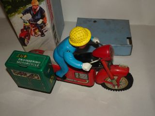 Red China Engineering Motorcycle Vintage Tin Toy 4