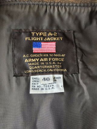 Vintage Leather Bomber Jacket Type A - 2 Army Air Force Made In USA Quartermaster 4