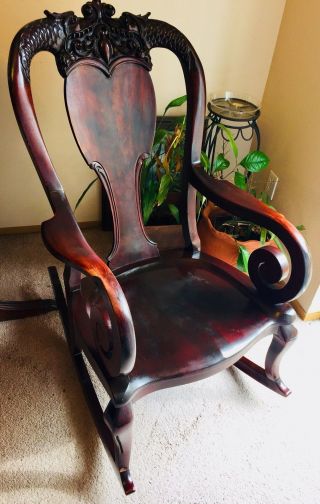 Final Price Drop Vtg Antique Rocking Chair Dragons Hand Carved Stunning 2
