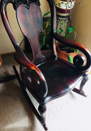 Final Price Drop Vtg Antique Rocking Chair Dragons Hand Carved Stunning 4