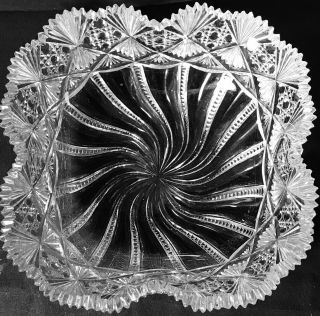 Antique Abp Heavy 9” 5lb J.  Hoare Croesus Pattern Blown Out Cut Glass Lobed Bowl