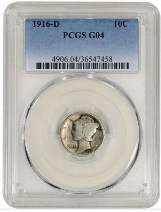 1916 - D Mercury Dime 10c Coin - Certified Pcgs Good Details - Rare Key Date Coin
