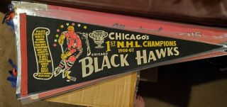 Vintage 1966 - 67s Chicago Black Hawks Hockey Pennant Very Rare