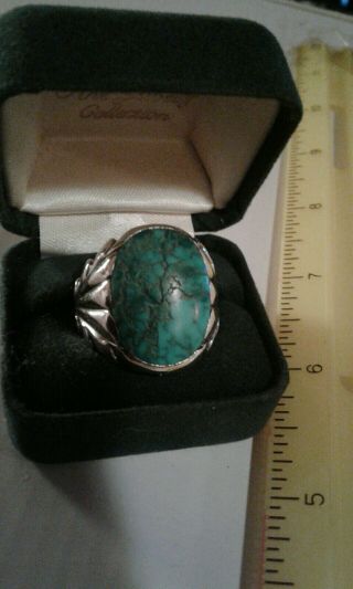 Mens Vintage Native American Sterling And Turquoise Ring - Size 10.  5 - 20 Grams -