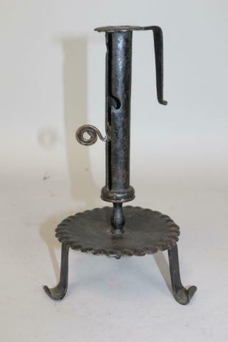 A Very Rare Early 18th C Wrought Iron Adjustable Candlestick Fantastic Old Paint