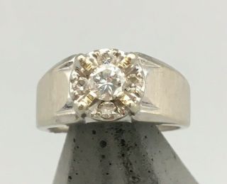 Vintage Mid Century 14k White Gold Mens Diamond Ring Size 9 (253048)