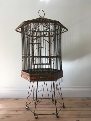 Large Vintage Parrot Bird Cage Unique Handcrafted Design Brass/copper Antique