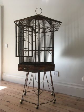 Large Vintage Parrot Bird Cage Unique Handcrafted Design brass/copper Antique 2