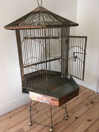 Large Vintage Parrot Bird Cage Unique Handcrafted Design brass/copper Antique 4
