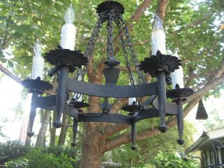Vintage Spanish Revival Gothic Wrought Iron Chandelier 6 Light